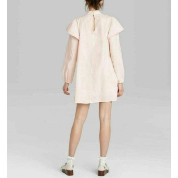 Wild Fable NWT Dusty Peach Long Sleeve High Neck Poplin Prairie Dress Size S - Picture 2 of 9